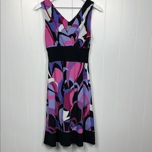 Rabbit Rabbit Rabbit Womens Dress 6 Gray Pink Sleeveless Stretch Waistband Print